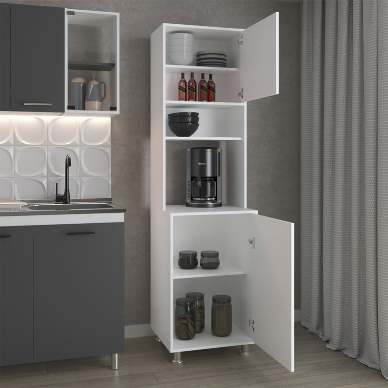 Garde-manger blanc avec rangement ouvert et 2 portes