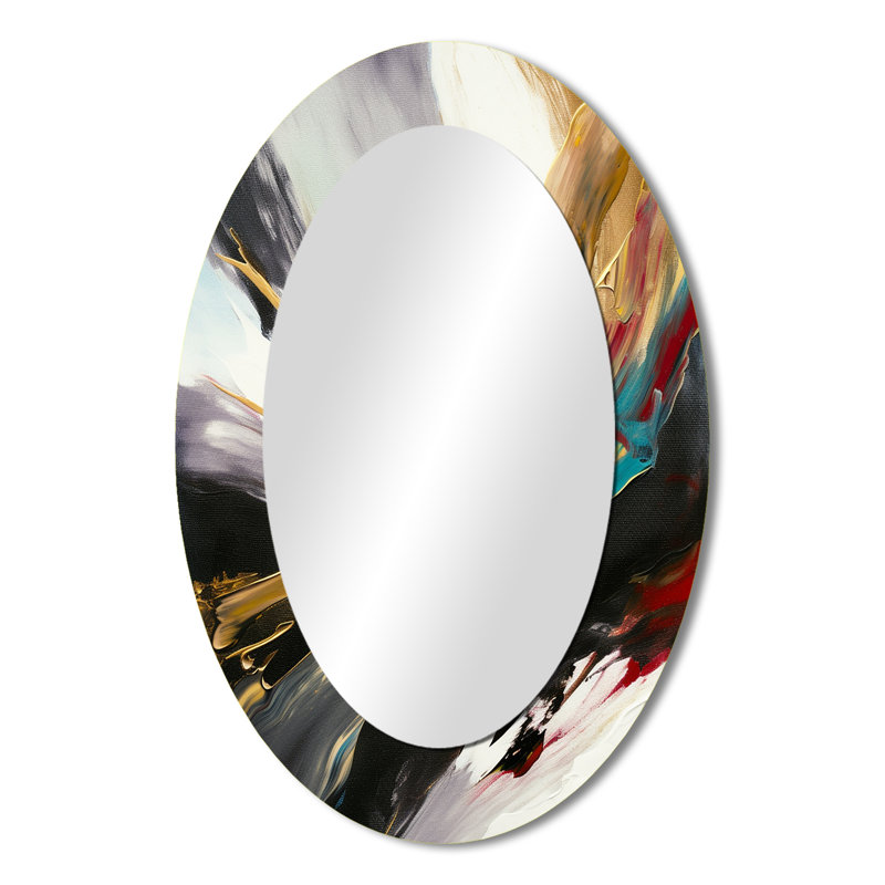 Smooth Bliss Abstract Gold Black Blue - Gold Oval Wall Mirror Decor, 36" x 24"