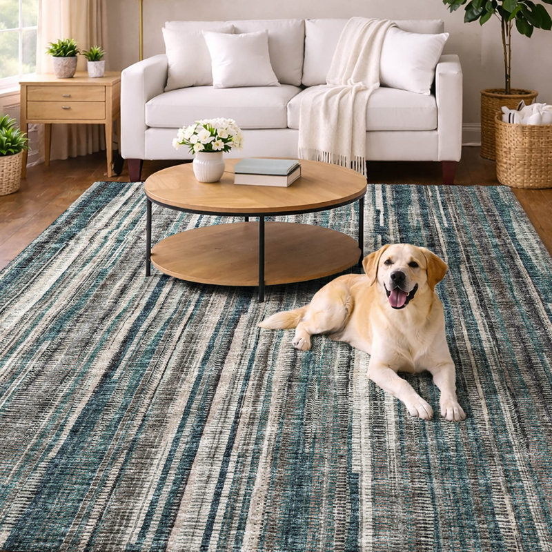 Premium Machine Washable Dream Shag ADS31 Textured Stripes Rug, 3' x 5', Peacock