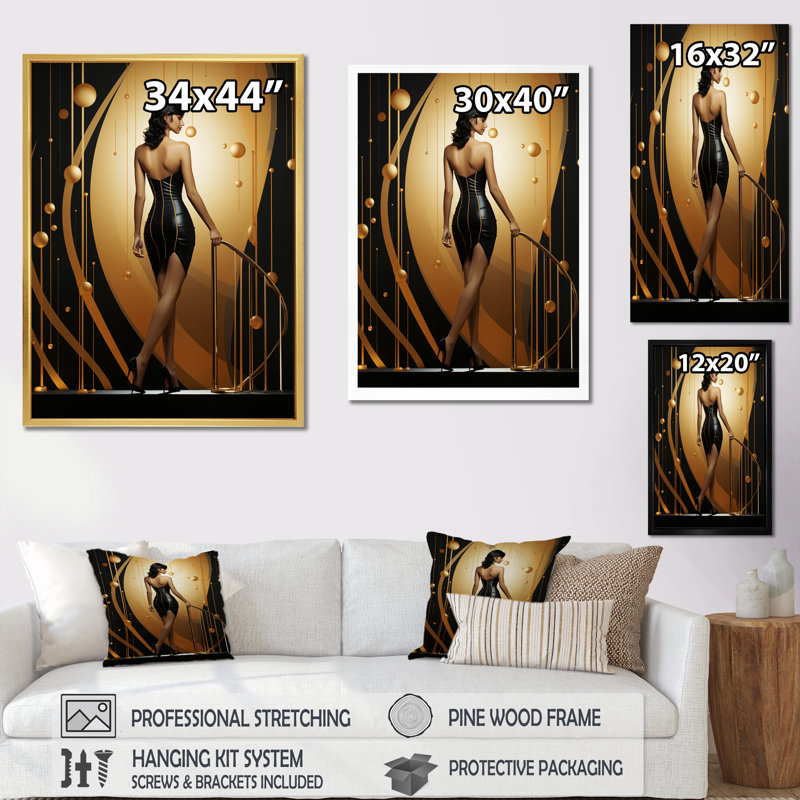 «Playful Evening Glam Portrait I», reproduction, H 44 po x l 34 po x P 1,5 po, Cadre simple noir