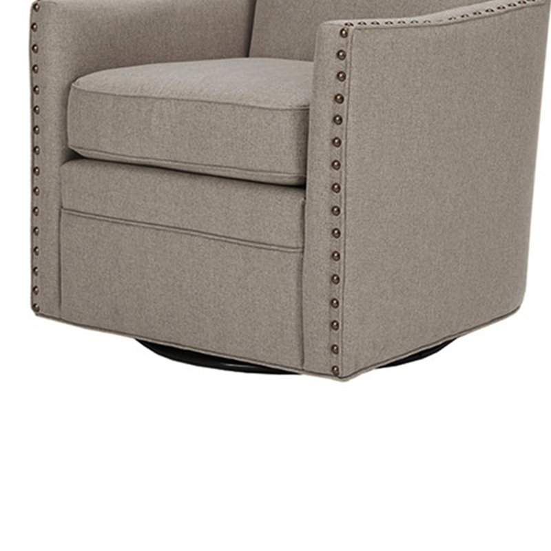Toomey Contemporary Nailhead Swivel Armchair, Natural