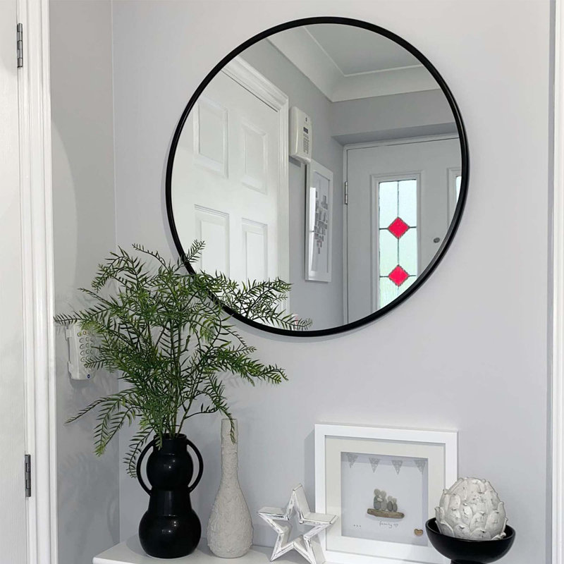 Metal Round Bathroom Mirror, 20" x 20", Black