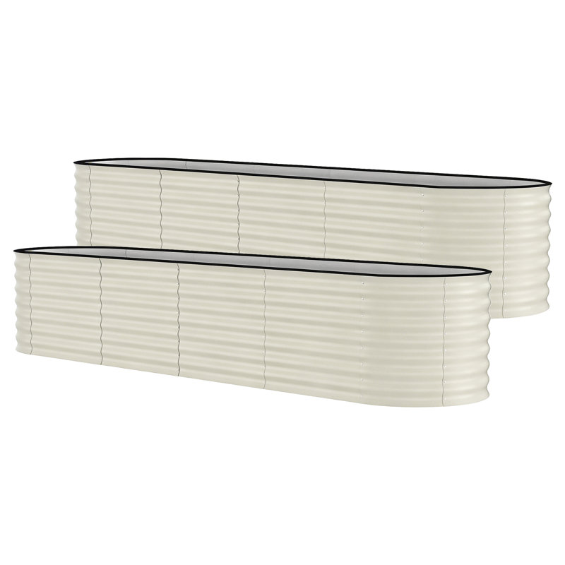 2 Pack 8x2x2 FT Galvanized Raised Garden Beds With anti-cut strip Durable Green Planter Box for Outdoor Vegetables Flowers Plants, Beige