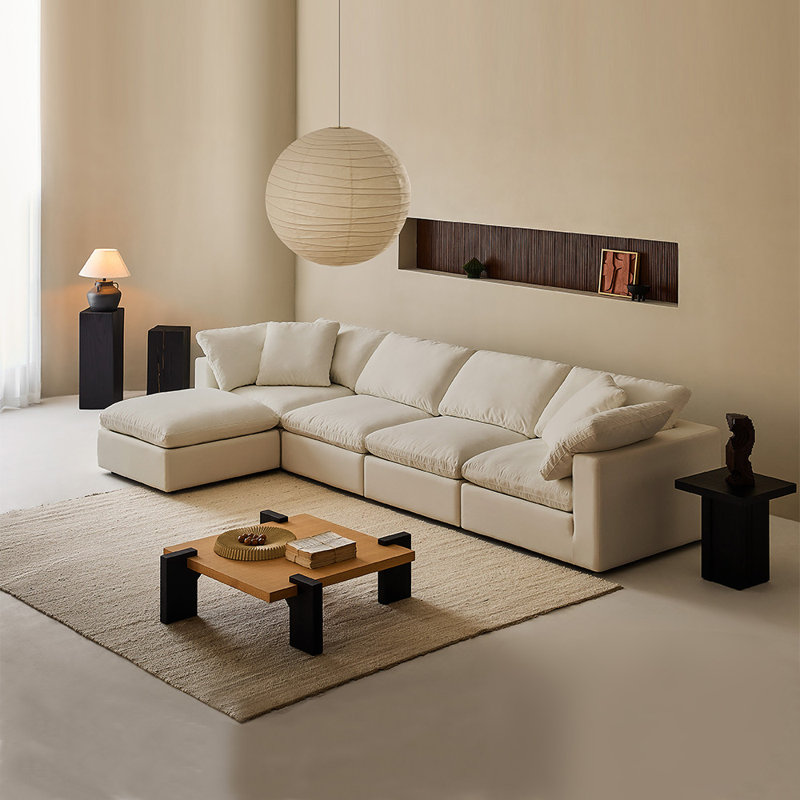 Canapés modulaires 4 places et 1 repose-pieds, Brun clair
