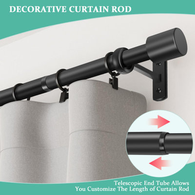 Extra Long Curtain Rods For Windows 120 To 240 Inches, Adjustable 1 Inch Black Curtain Rod For Outdoor Indoor, Modern Heavy Duty Drapery Rod, Room Divider 200 Inch Rods, All Metal, Easy Install
