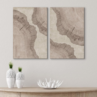 2 pièces, impression de bois de chêne beige, forêt, anneau, neutre, art minimaliste, décor de ferme moderne sur toile