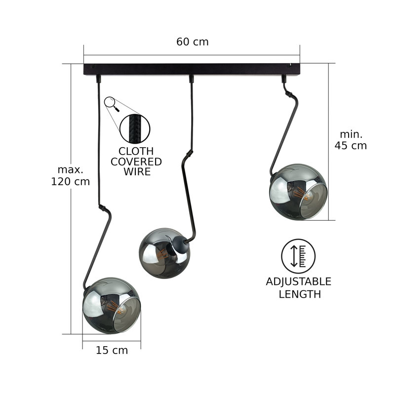 Betim - Light Matte Black Unique/Statement Pendant, Black/Grey, 3