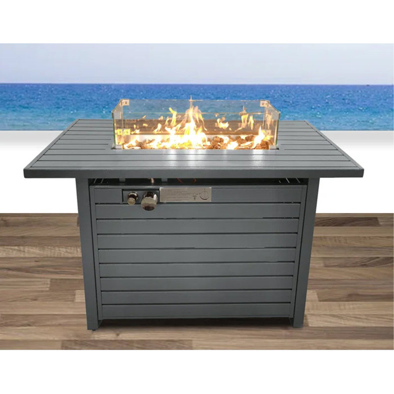 Steel Propane Outdoor Fire Pit Table With Lid, Gray