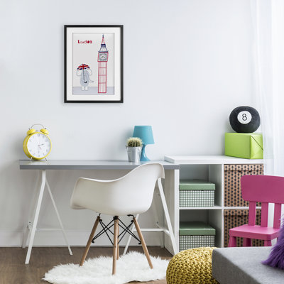 «Elephant & Big Ben London», reproduction sous verre encadrée, design par Carla Daly