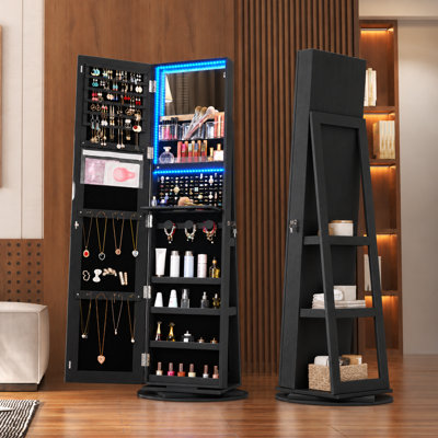 Armoire à bijoux pivotante à 360 ° avec miroir pleine longueur