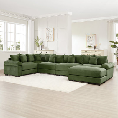 Canapé modulaire surdimensionné surdimensionné en nuage, canapé modulaire convertible, accoudoirs très larges avec repose-pieds, tissu en velours côtelé de qualité supérieure, conception ergonomique, assemblage facile, pour le salon, vert