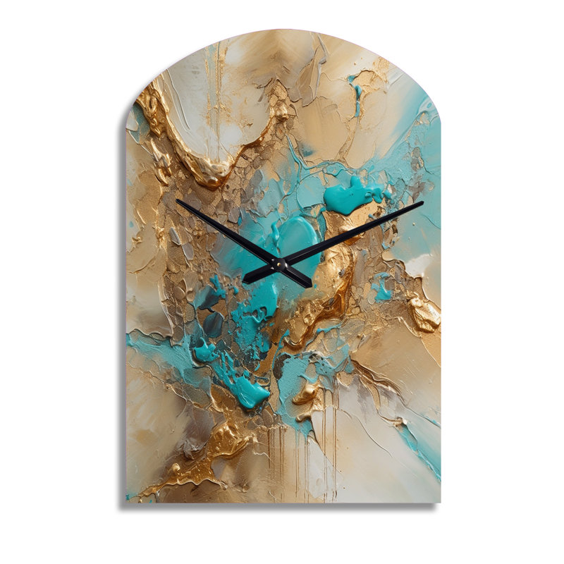 Horloge murale en métal or doré, encre liquide transcendent II liquide, forme irrégulière, Moyenne