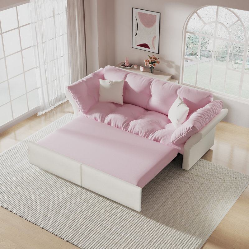 Canapé-lit convertible en velours 74,8 po, Blanc / Rose
