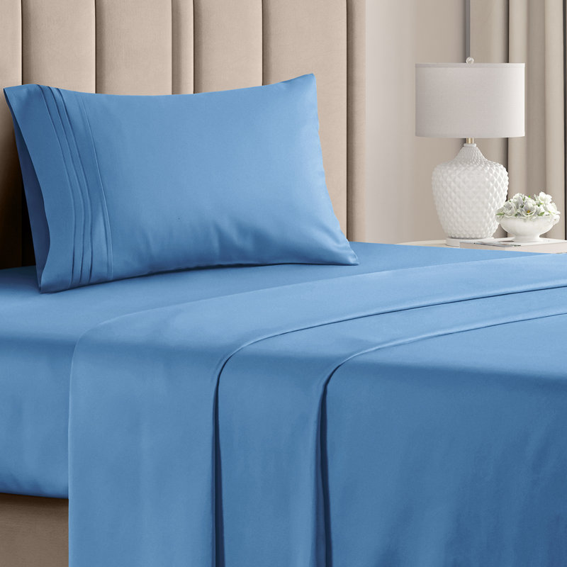 6 Piece Sheet Set, Soft Cooling Bed Sheets, Breathable & Wrinkle Free, Hotel Luxury Bedding, Denim Blue