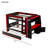 Full Size Bunk Bed with Trundle, Desk, Bookshelves, LED Light, Multifunctional Loft Bed, Red+Black