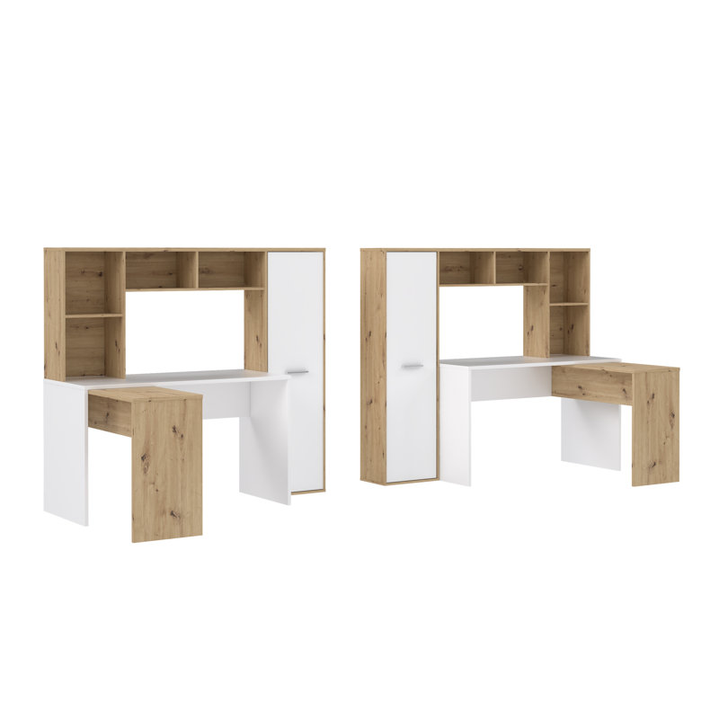 Simental L-Shape Floating Desk, Artisan Oak