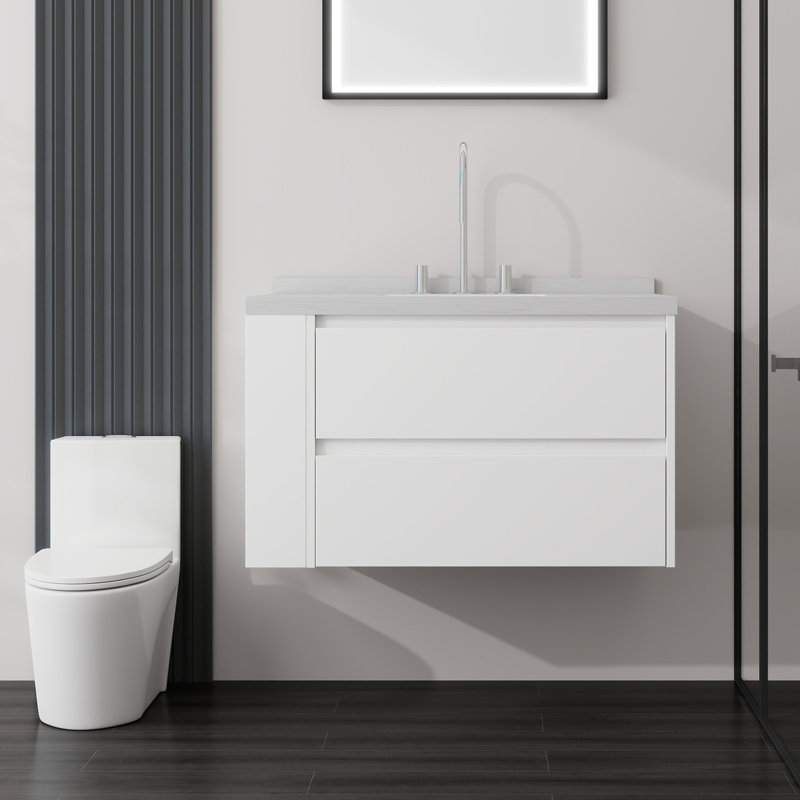 Meuble-lavabo flottant avec lavabo, Chêne, L 36 po