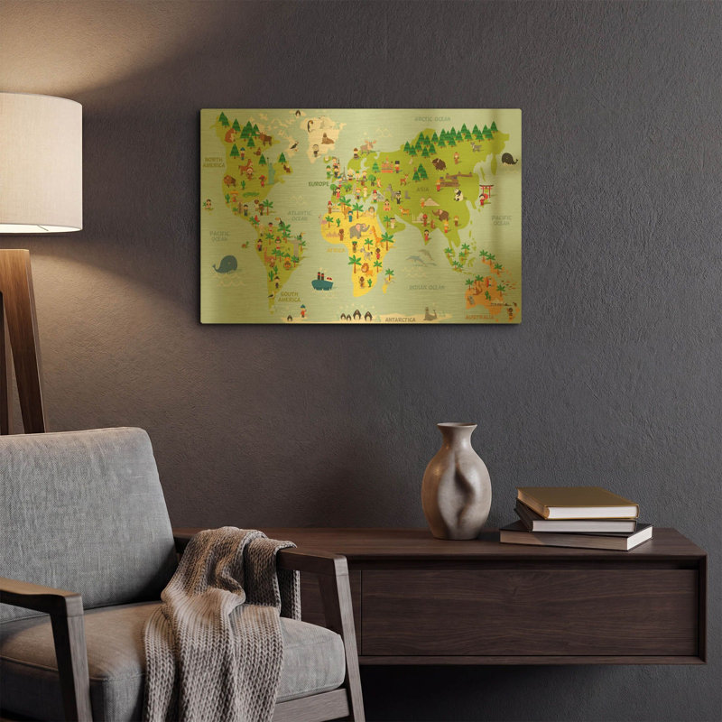 «Kids Map» par Luxe, art mural en métal doré, 16 po x 12 po, 24 po x 16 po