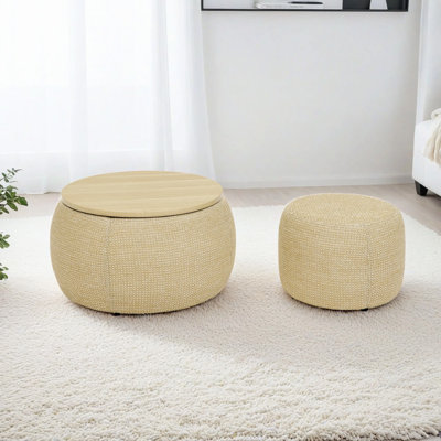 Repose-pieds rond en tissu de rotin tissé | Table de bout et siège 2 en 1 | Idée de cadeau