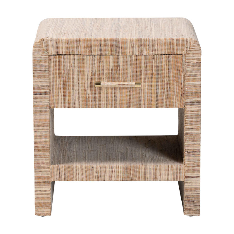Bali & Pari Callan Bohemian Woven Natural Grasscloth 1-Drawer Nightstand