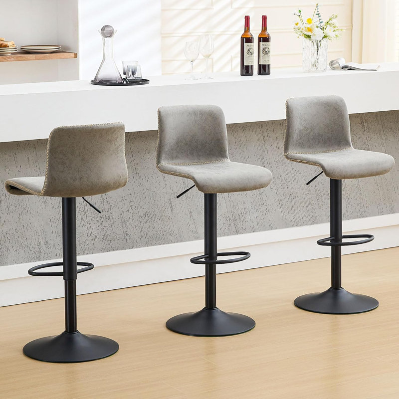 Bar Stools Set, Counter Height Bar Stools with Back, Adjustable Bar Stools 24" to 32", Faux Leather Bar Stools for Kitchen Island