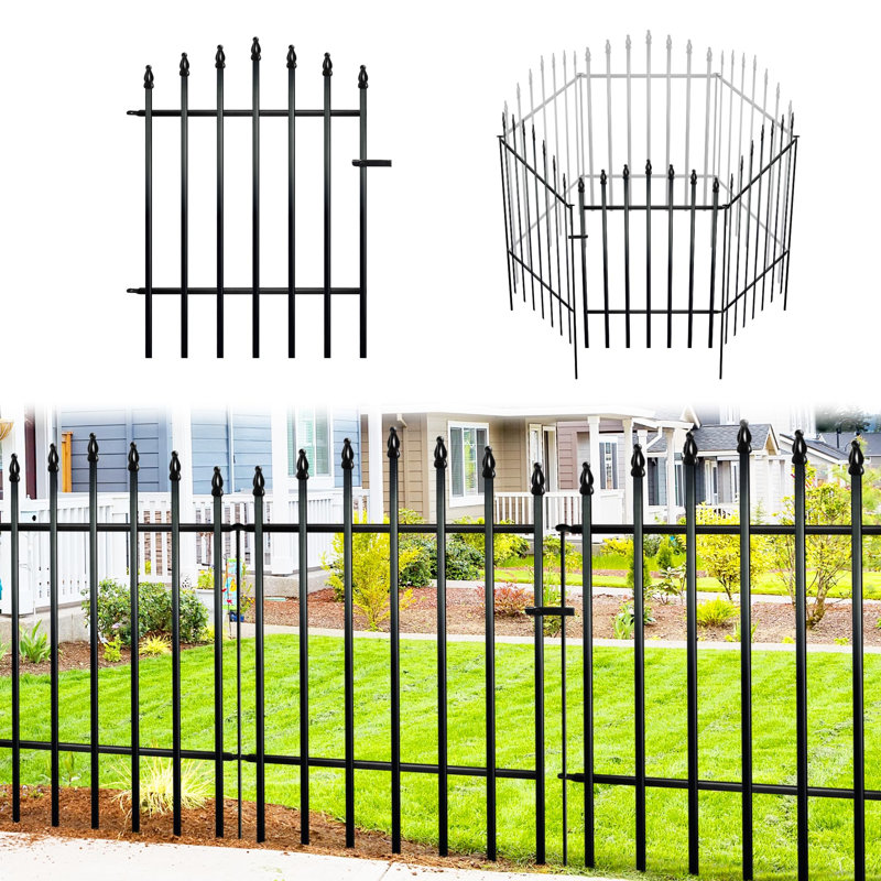 No Dig Metal Garden Fence – Rustproof Border for Small Dogs, Rabbits, Flower Beds & Lawn Edging – Black, 91cm H x 71cm W