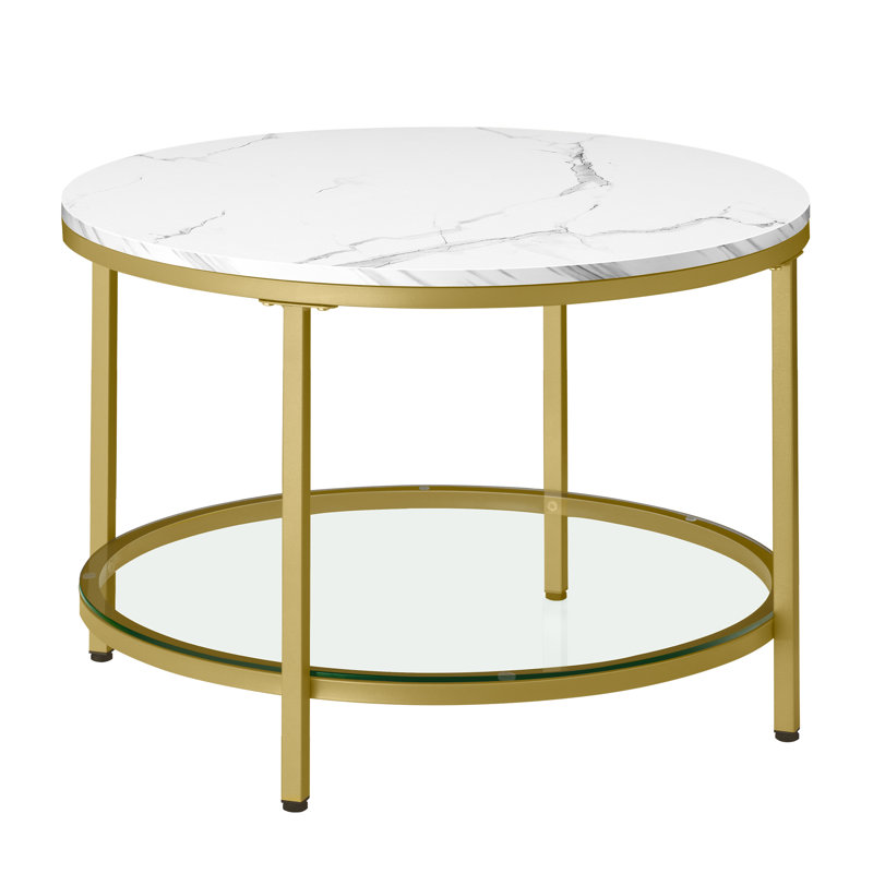 Cerwyn Four Leg Coffee Table with Storage, Gold, White
