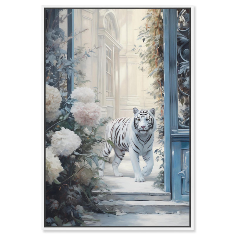 Art graphique sur toile Tiger, Cadre blanc, H 55 po x l 37 po