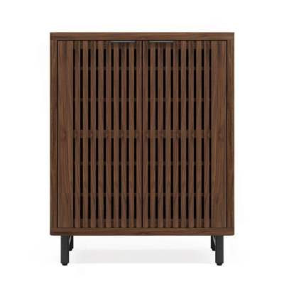 33.46" Modern Dark Walnut Wooden  6-Tier Shoe Cabinet with Louvered Doors
