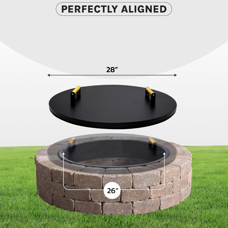  Firepit Snuffer Lid 28" - 16 Gauge Carbon Steel Solid Shield With Heat Resistant Coating - Perfect For Fire Pit Inside Up To 26" - Essential Fire Pit Accessories For Outdoor Camping