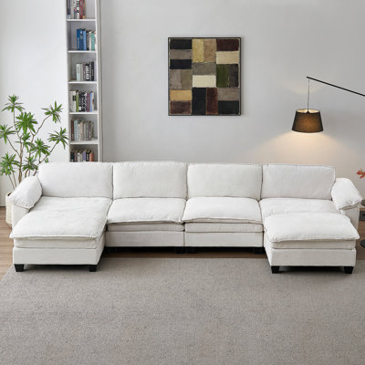 Luxury U-Shape Four-Seater Sofa With Two Ottomans, Soft Chenille Upholstered For Ultimate Comfort And Spacious Lounge Experience.