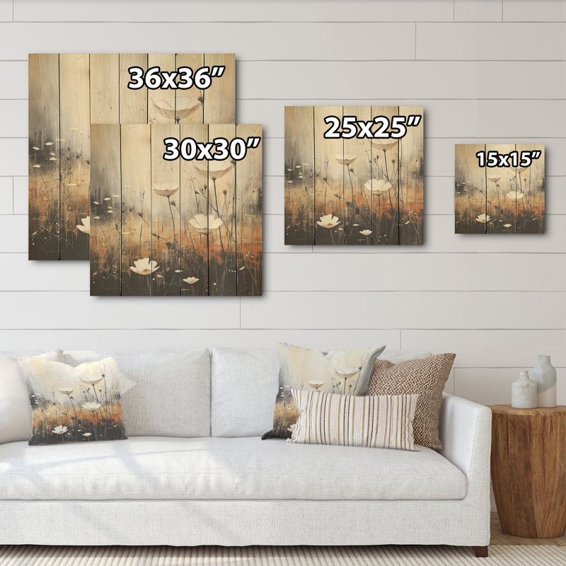 Minimalisme prairie au crépuscule I - Art mural en bois sur bois de pin naturel, H 36 po x l 36 po