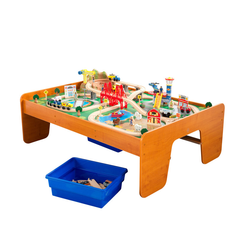 Ride Around Town Wooden Train Set with Table and 100 Pieces