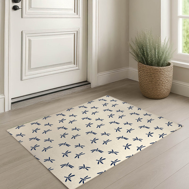 Tapis d'entrée intérieur ultra mince, léger et antidérapant Libellule, Bleu marin, L 36 po x L 60 po