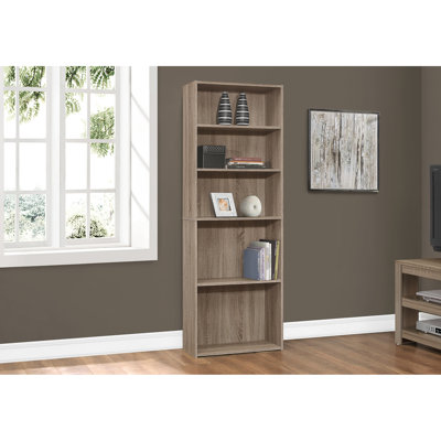 6 Tier Bookcase Bookshelf For Office & Bedroom, 72"H, Brown Laminate, Transitional Style, 3 Adjustable Shelves 2 Fixed Shelves, Space Saving, Tipping