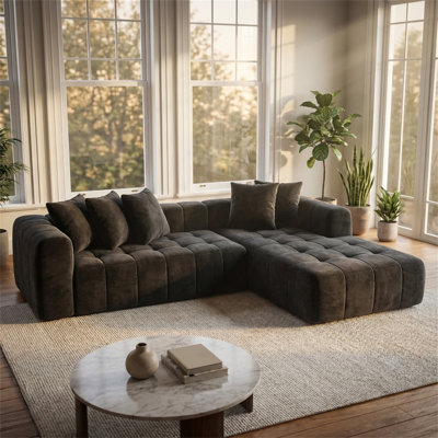 Canapé modulaire en forme de L 107,9 po avec méridienne en L, siège rembourré minimaliste moderne avec siège profond, sans assemblage requis, parfait pour le salon et la chambre à coucher