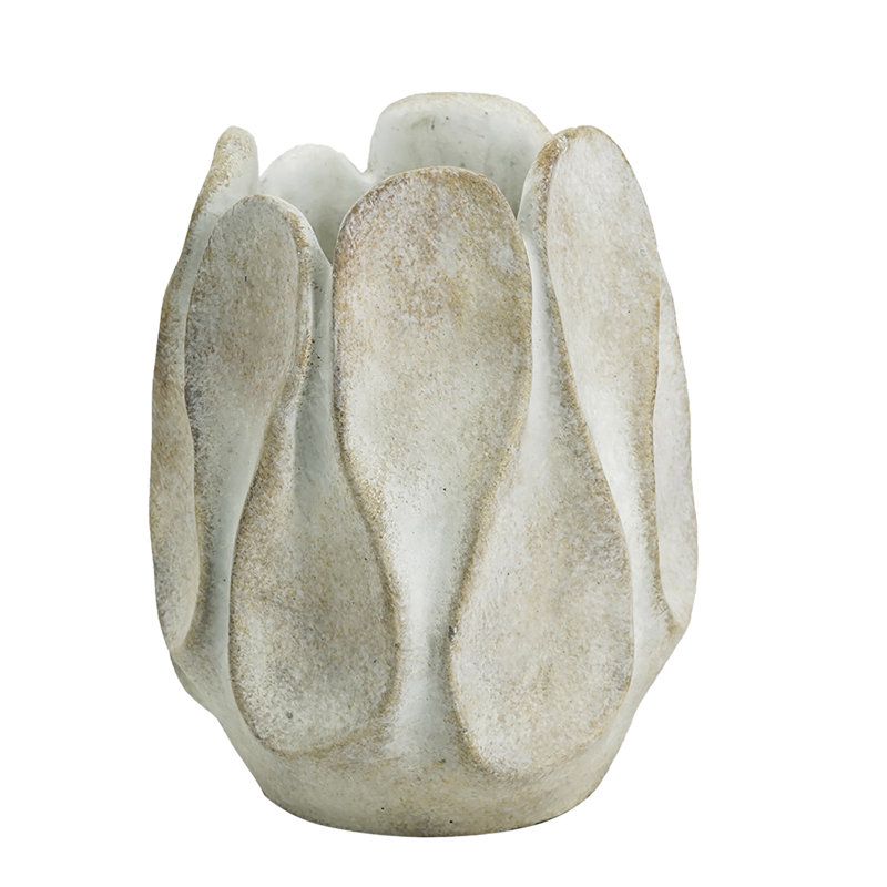 Natural Cement Planter with Flower Bloom Design - Gray, 7.9" H x 6.3" W x 6.3" D