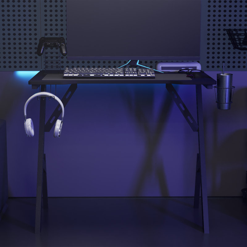 Gaming Desk, 75cm H x 90cm W x 60cm D, Black