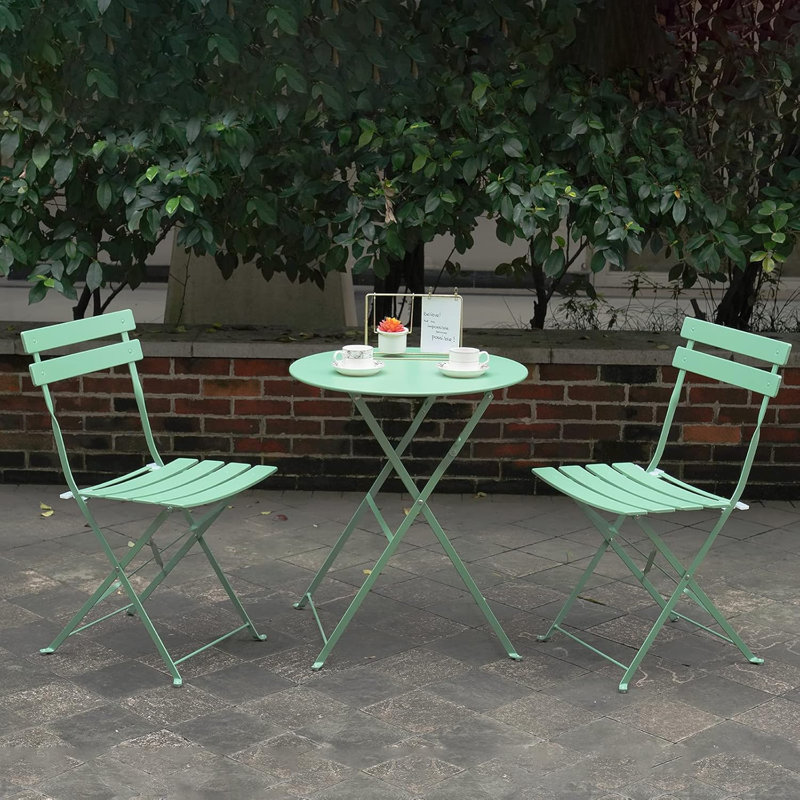 3-Piece Folding Bistro Set, Foldable Patio Furniture Set With Premium Frame, Outdoor Bistro Table And Chairs Set Of 2 For Patio