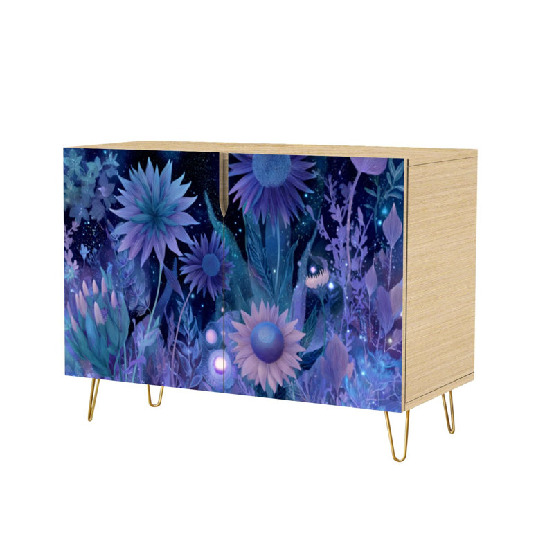 Buffet Buffet avec rangement Fleurs célestes botaniques avec 2 portes pour le salon et la cuisine