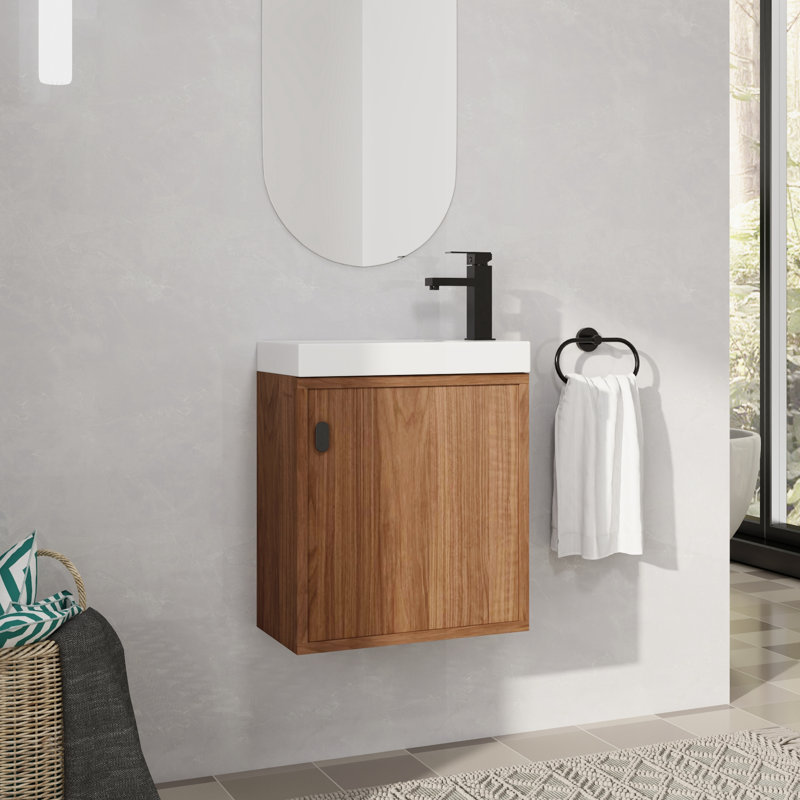 Ensemble de meuble-lavabo simple 18,5 po avec plateau en résine, Noyer