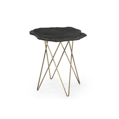 Table d'appoint en marbre noir Cleo avec plateau Live Edge et base en laiton