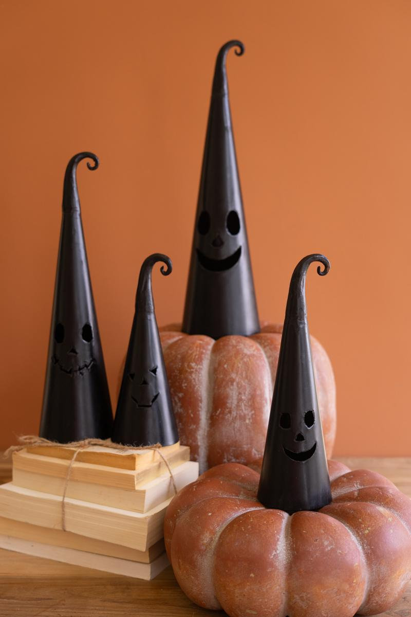 Set of 4 Jack-O'-Lantern Witch Hat Lanterns for Halloween Décor - 16.5"H