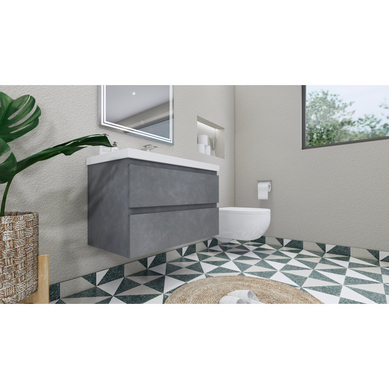 Amahd Single Bathroom Vanity with Acrylic Top, Cement Gray