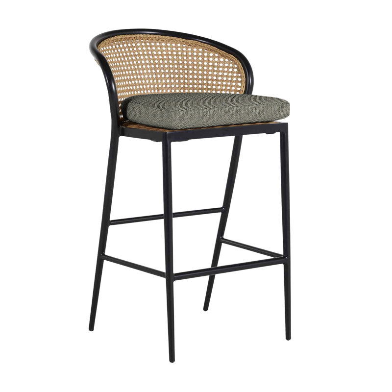 Havana 23.63 Patio Bar Stool with Cushion, No Welt, Black, Dove Sunbrella® Linen