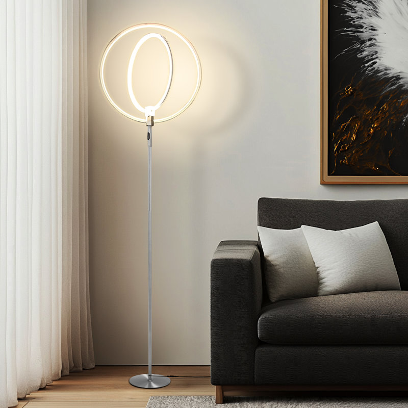 White Adjustable LED Touch Floor Lamp with Dual Rings