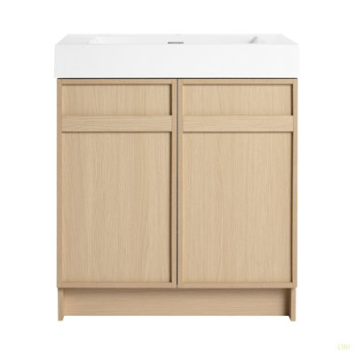 Meuble-lavabo autoportant de 30 po avec lavabo en résine et 2 portes d'armoire à fermeture en douceur ((KD-PACKING)