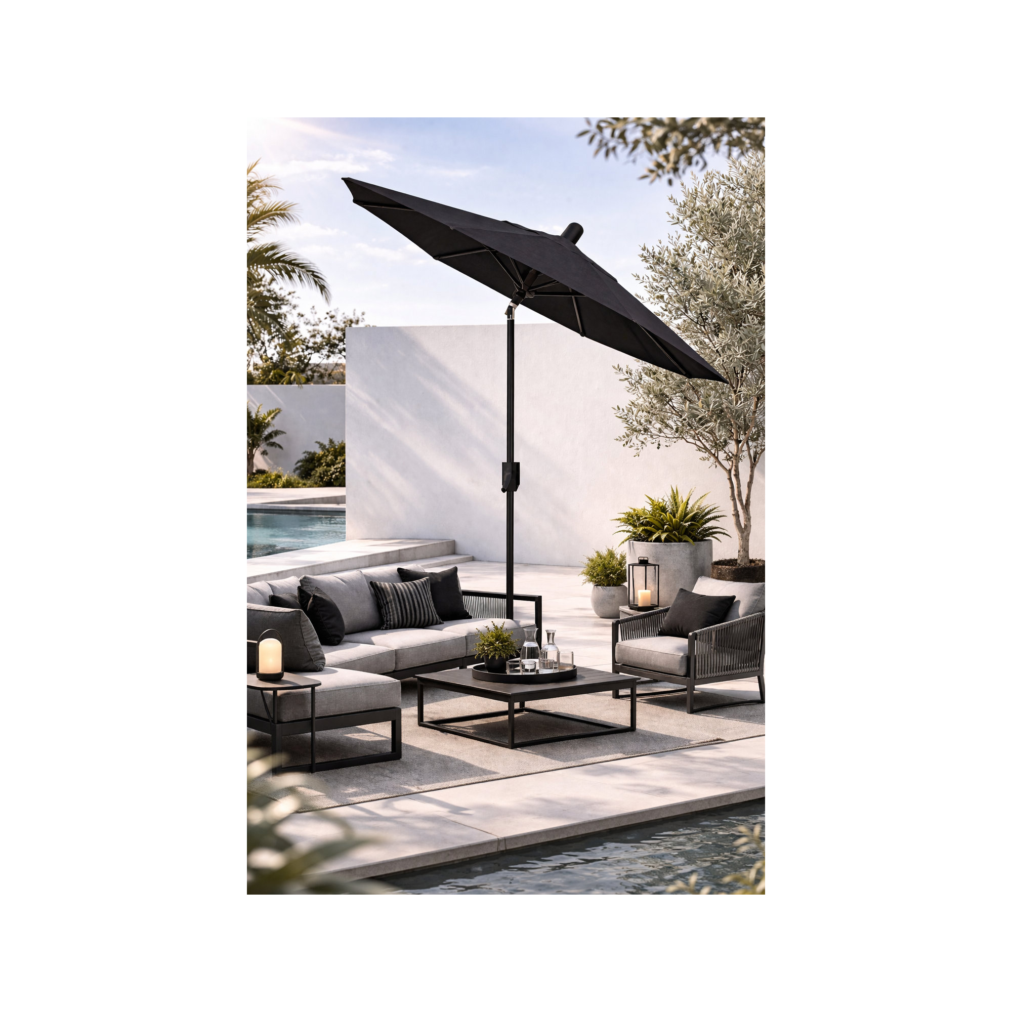 Natalie 74.5'' Outdoor Umbrella, Black, Antique Bronze