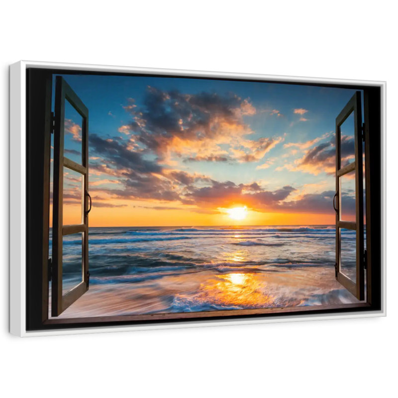 Fenêtre sur le Marcum du Pacifique, 46 po x 31 po, Cadre flottant blanc