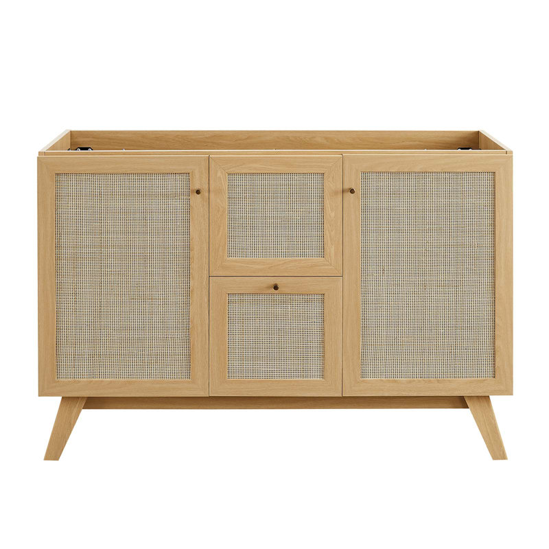 Soma 47'' Oak Freestanding Double Bathroom Vanity with Rattan Weave